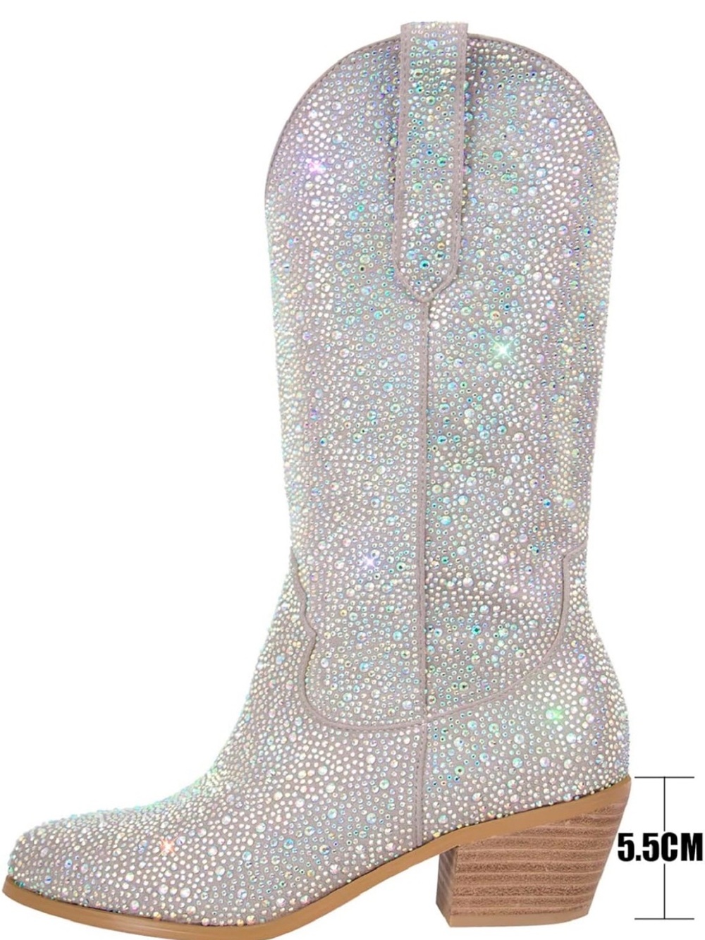 Sparkling Crystal Embellished Cowboy boot - Grey/Silver
